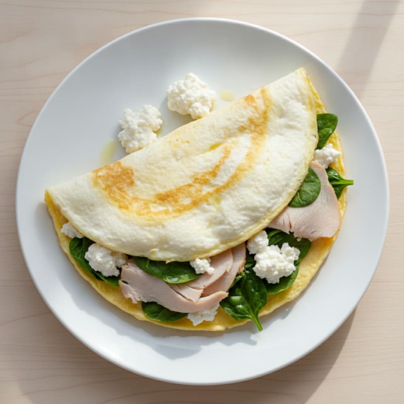 Egg White Spinach Omelette with Cottage Cheese and Sliced Turkey