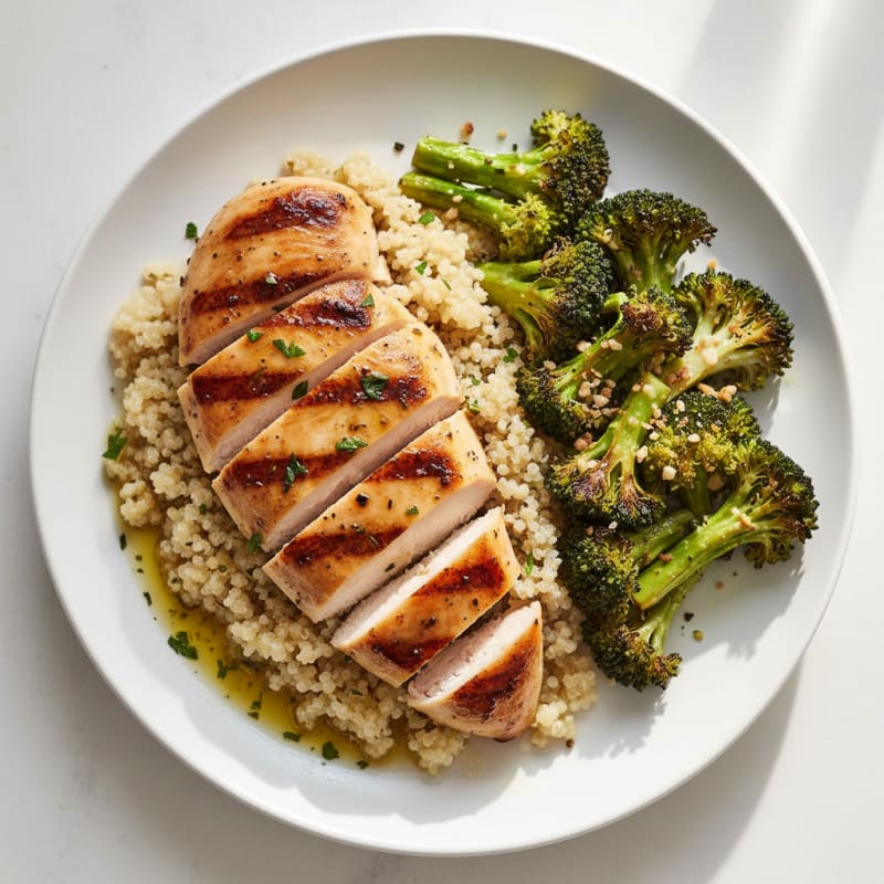 Grilled Chicken Breast with Quinoa and Roasted Broccoli
