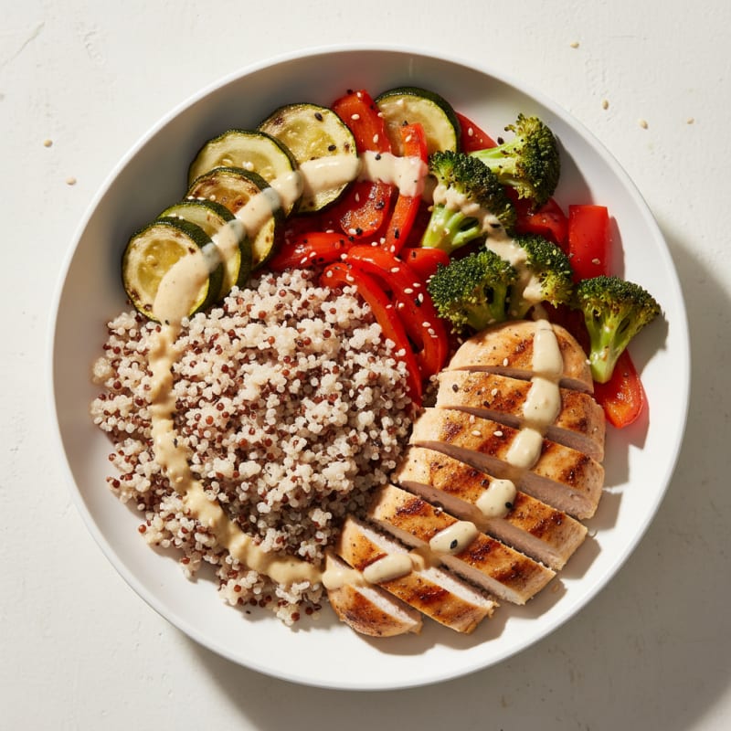 Grilled Chicken and Quinoa Power Bowl with Roasted Vegetables