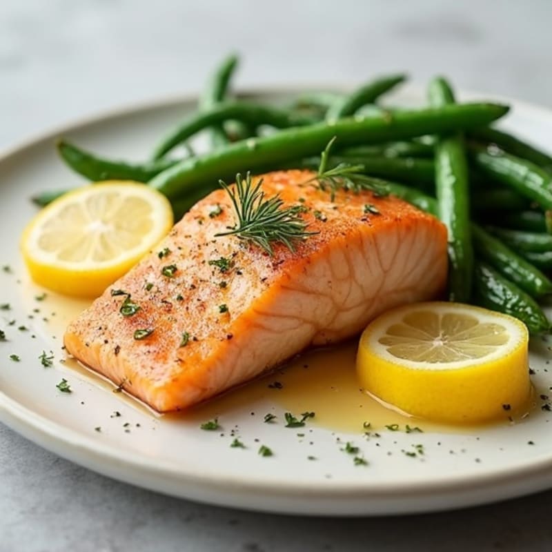 Lemon-Dill Pan-Seared Salmon with Roasted Green Beans