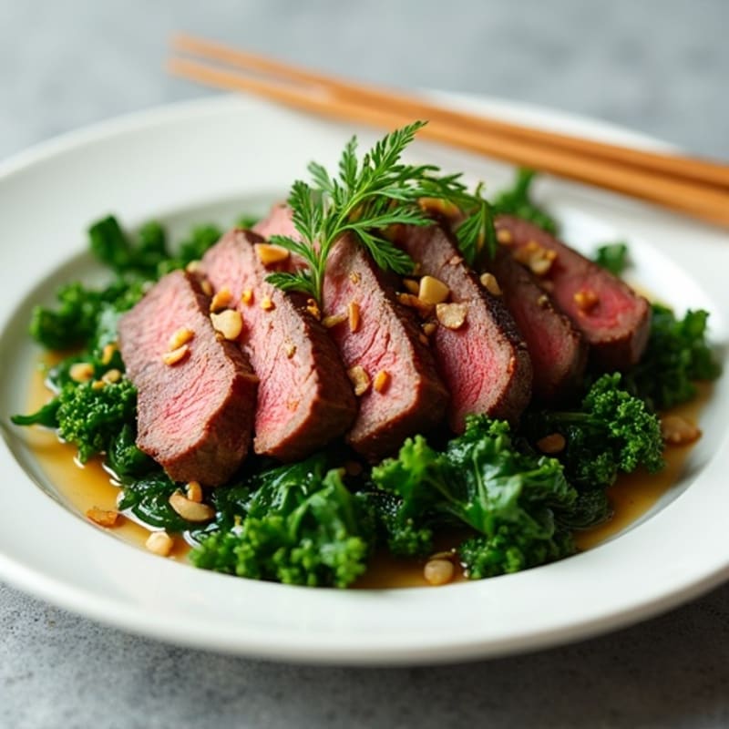 Lean Garlic Ginger Beef with Sautéed Greens
