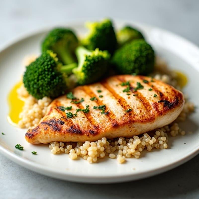 Grilled Chicken Breast with Quinoa and Roasted Broccoli
