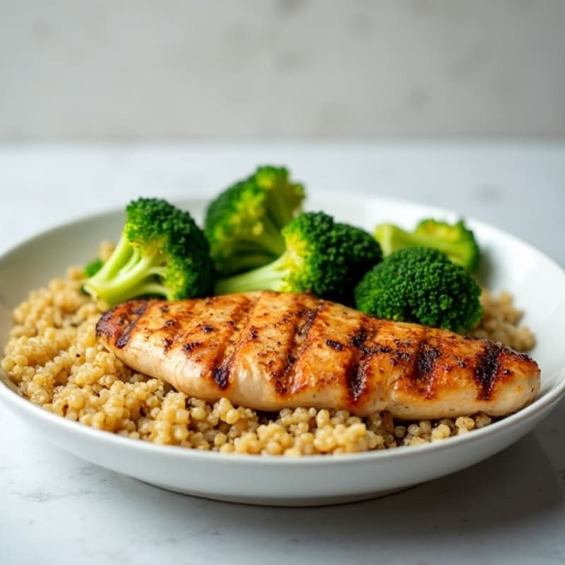 Grilled Chicken Breast with Quinoa and Steamed Broccoli