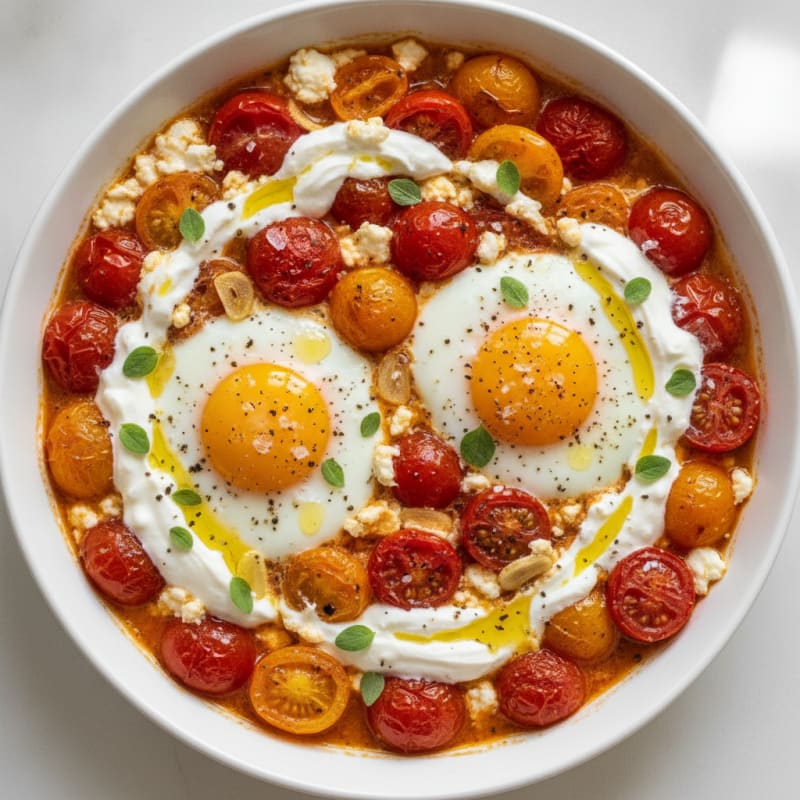 Baked Eggs with Roasted Tomatoes and Feta