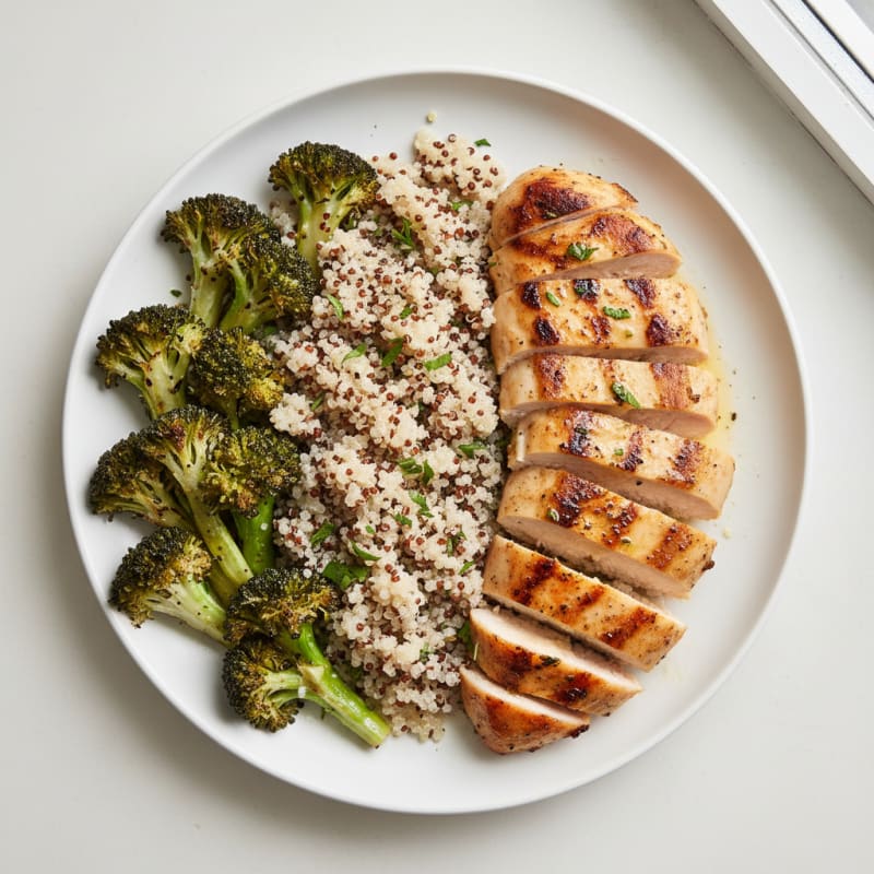 Grilled Chicken Breast with Quinoa and Roasted Broccoli