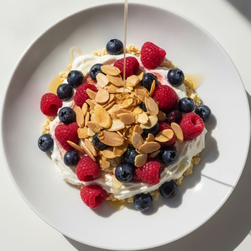 Greek Yogurt Protein Parfait with Mixed Berries and Almonds