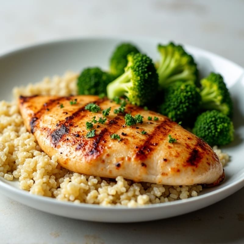 Grilled Chicken Breast with Roasted Broccoli and Quinoa