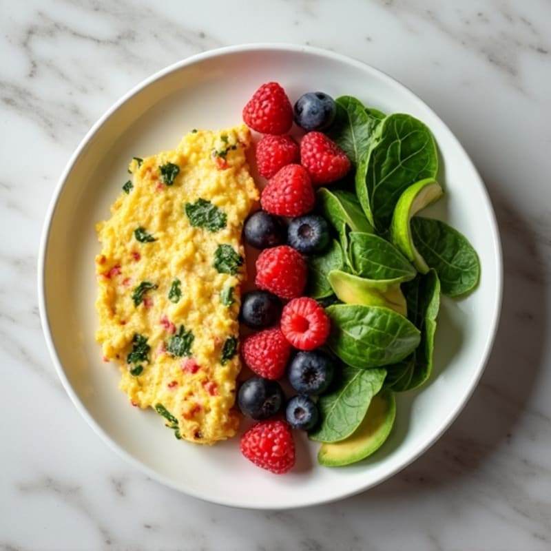 Turkey Spinach Egg White Scramble with Fresh Berries