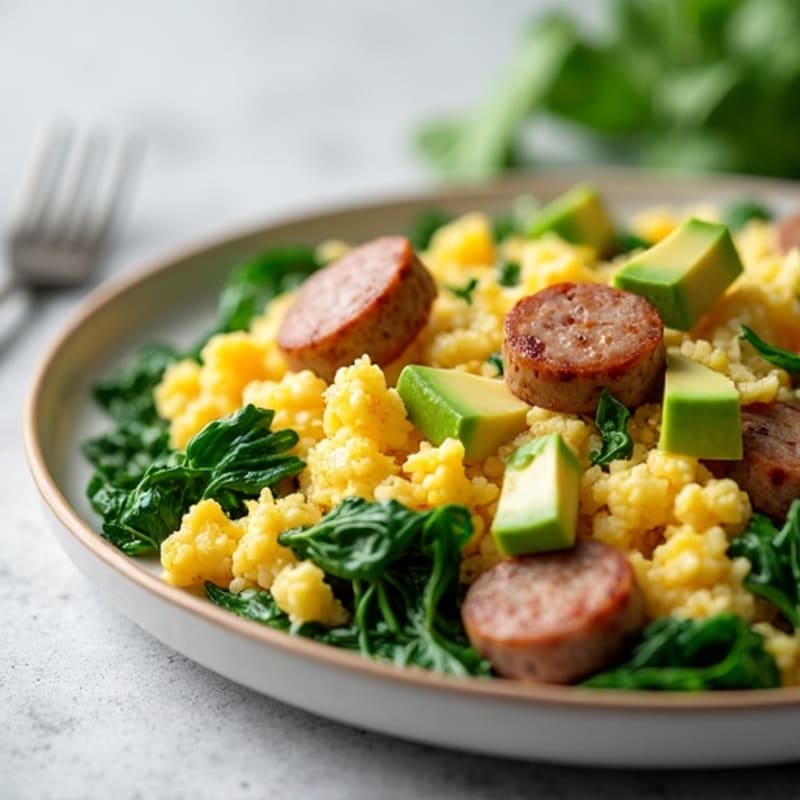 Egg White and Turkey Sausage Scramble with Spinach