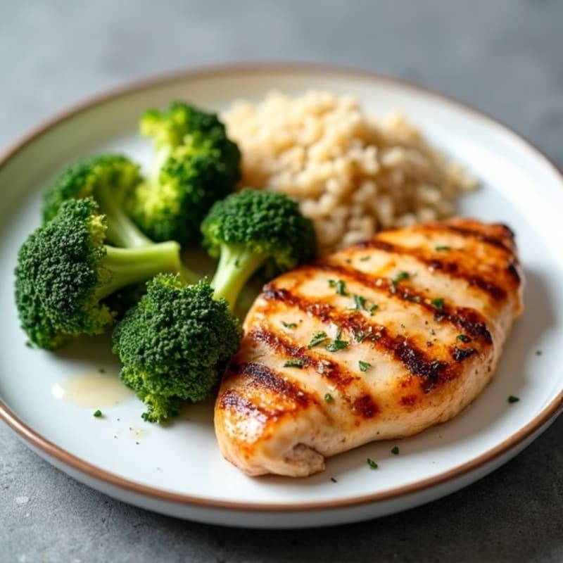 Grilled Chicken Breast with Roasted Broccoli and Quinoa