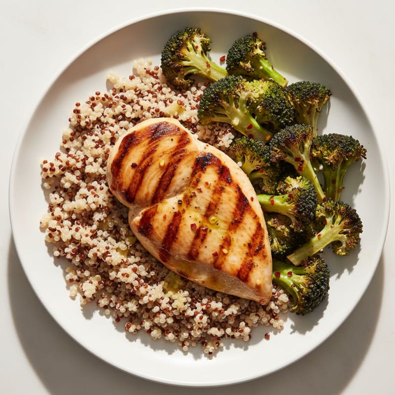 Grilled Chicken Breast with Quinoa and Roasted Broccoli