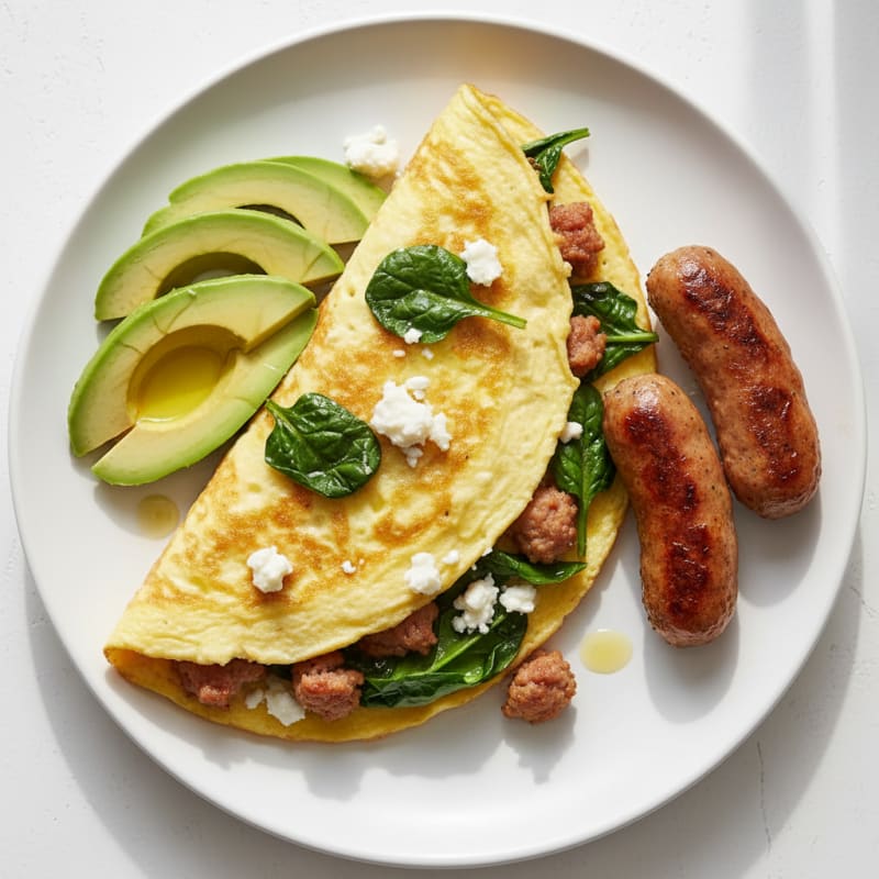 Egg White Spinach Omelet with Turkey Sausage