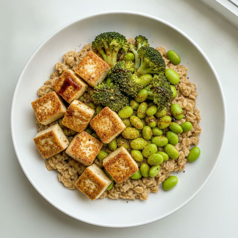 Savory Tofu Edamame Oatmeal Bowl