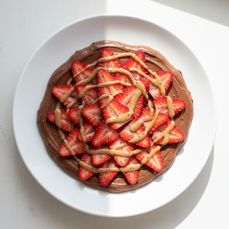 Silky Chocolate Protein Pudding with Sliced Strawberries