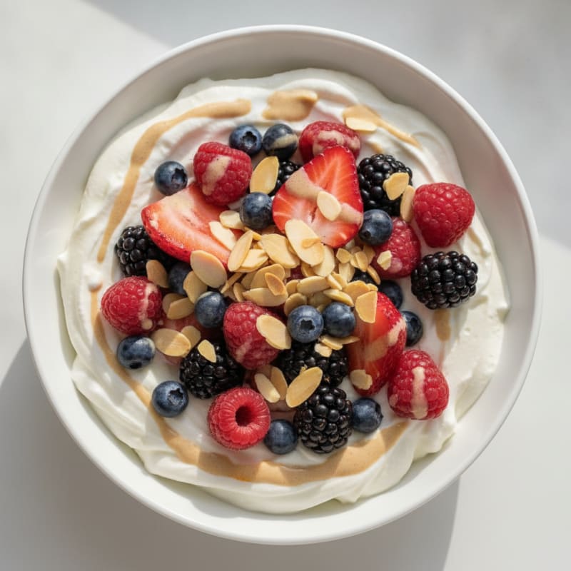 Greek Yogurt Protein Bowl with Mixed Berries and Almonds