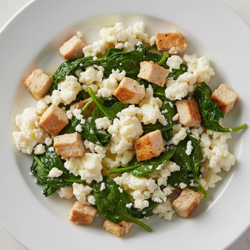 Egg White Spinach Scramble with Diced Turkey Breast