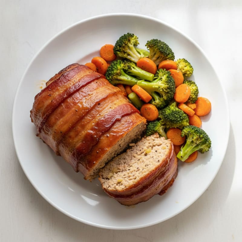 BBQ Bacon-Wrapped Meatloaf with Roasted Vegetables