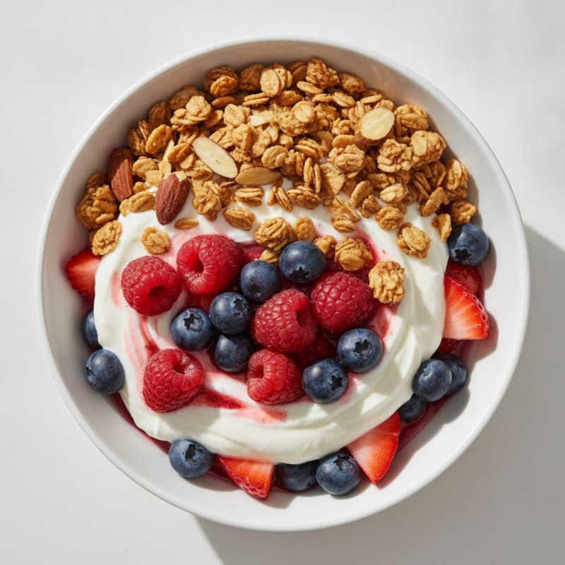 Greek Yogurt Parfait with Mixed Berries and Crunchy Almond Granola