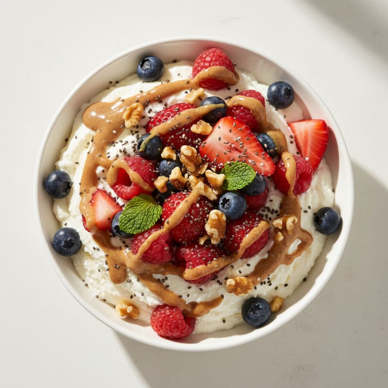 Greek Yogurt Protein Mousse with Mixed Berries