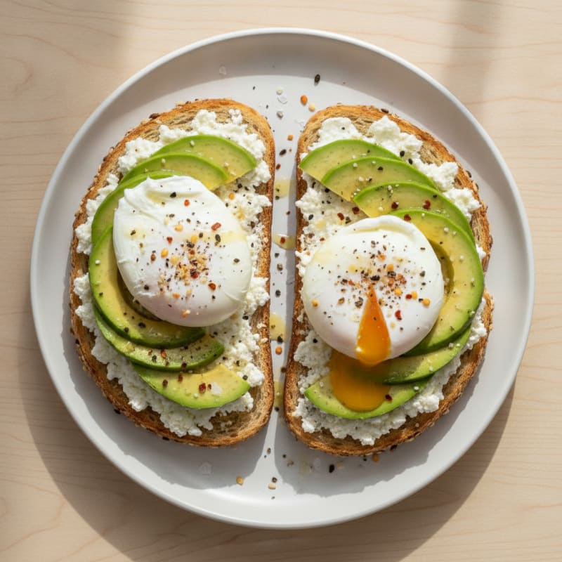 High-Protein Avocado and Cottage Cheese Poached Egg Toast