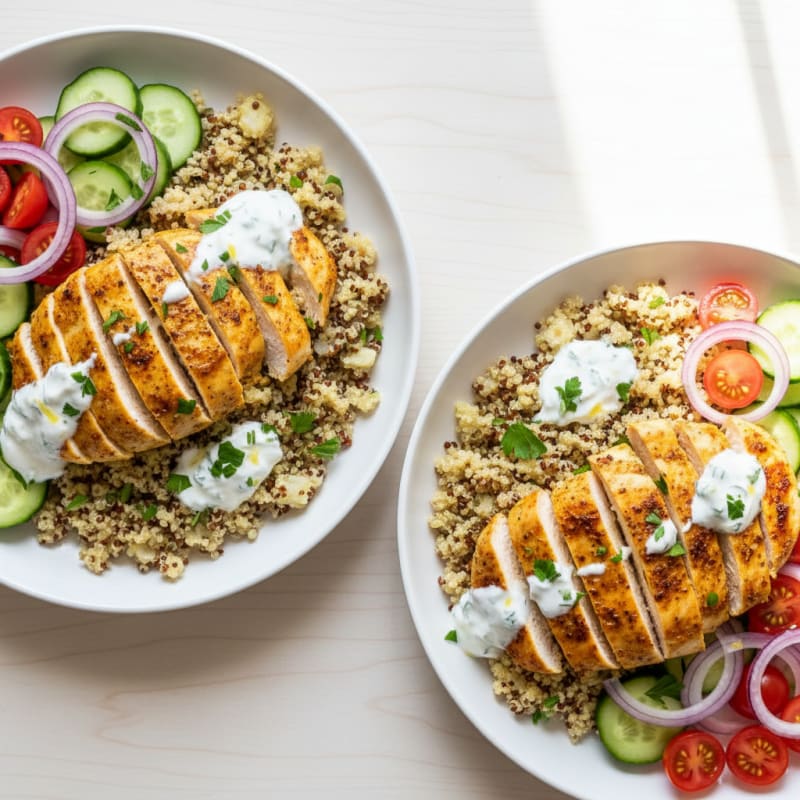 Crispy Lemon-Herb Chicken Shawarma Bowls