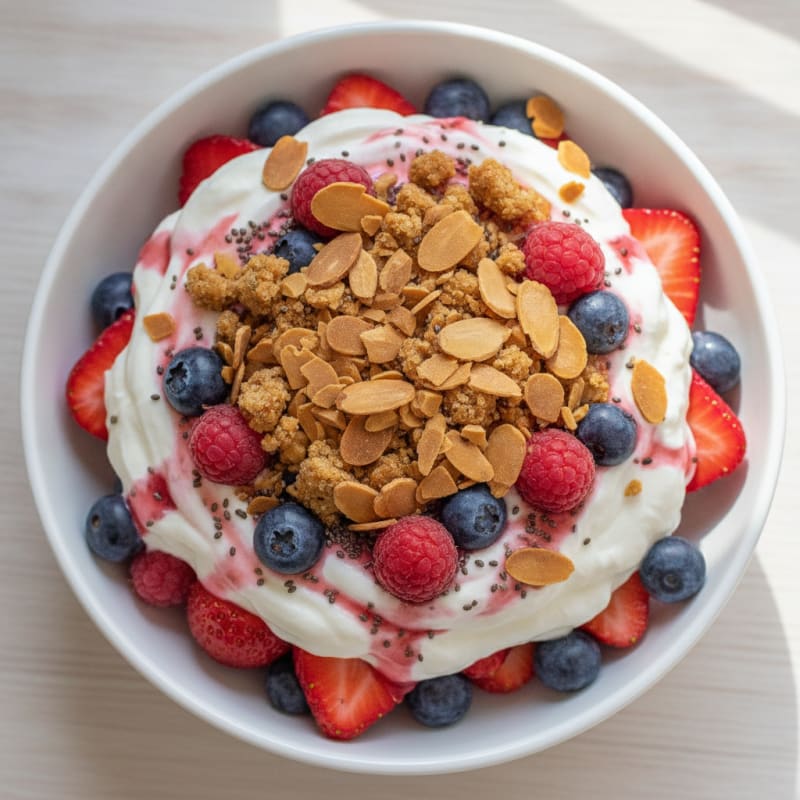 Greek Yogurt Protein Parfait with Mixed Berries and Almonds