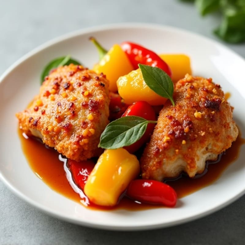 Crispy Baked Sweet-Sour Chicken with Bell Peppers