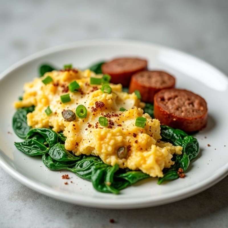 Egg White and Spinach Scramble with Turkey Sausage