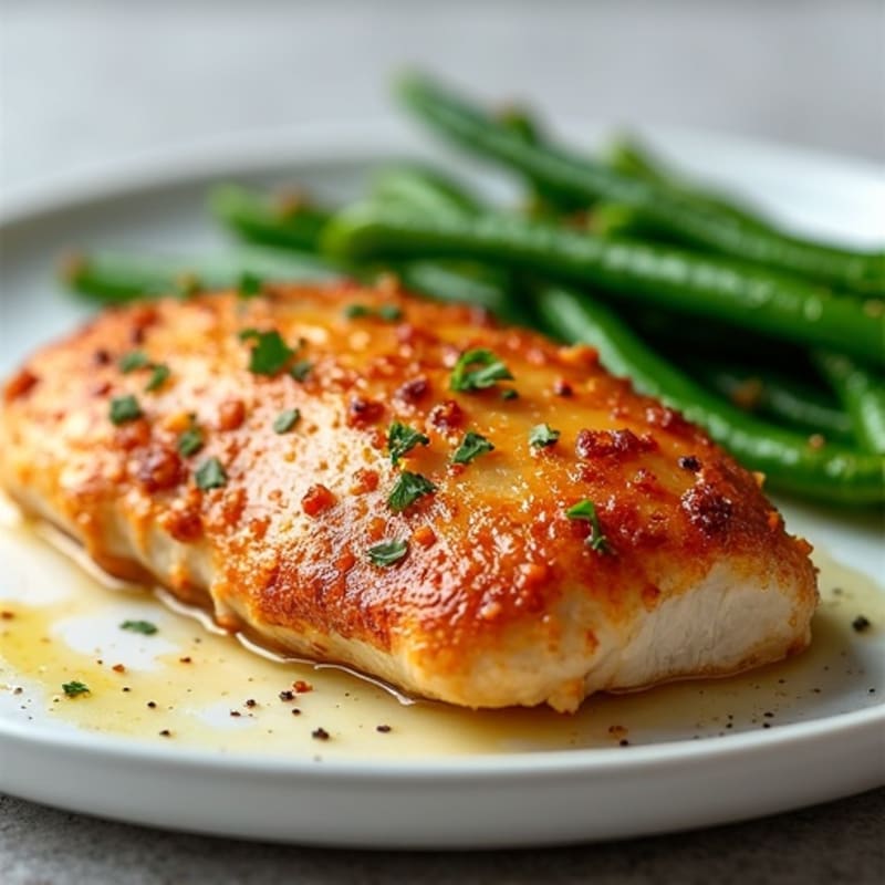 Crispy Pan-Seared Chicken Breast with Garlic Green Beans