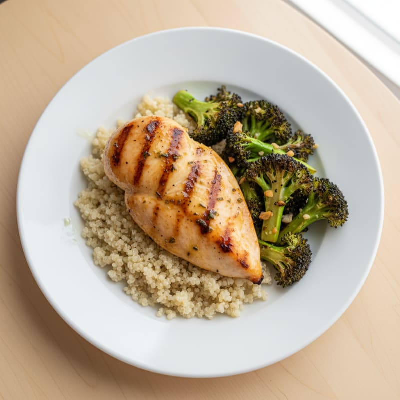 Grilled Chicken Breast with Quinoa and Roasted Broccoli