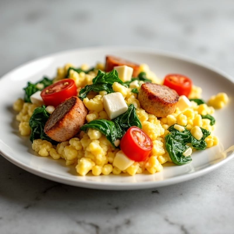 Fluffy Egg Scramble with Fresh Spinach and Tomatoes