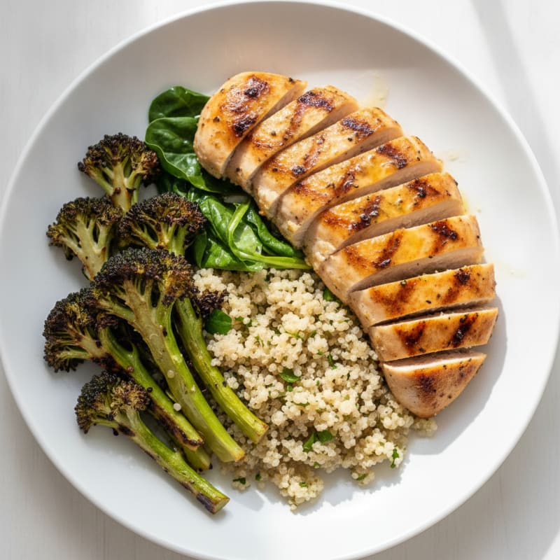 Grilled Chicken Breast with Quinoa and Roasted Broccoli