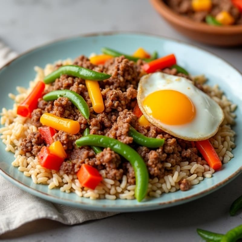 Ground Beef and Vegetable Stir Fry with Brown Rice