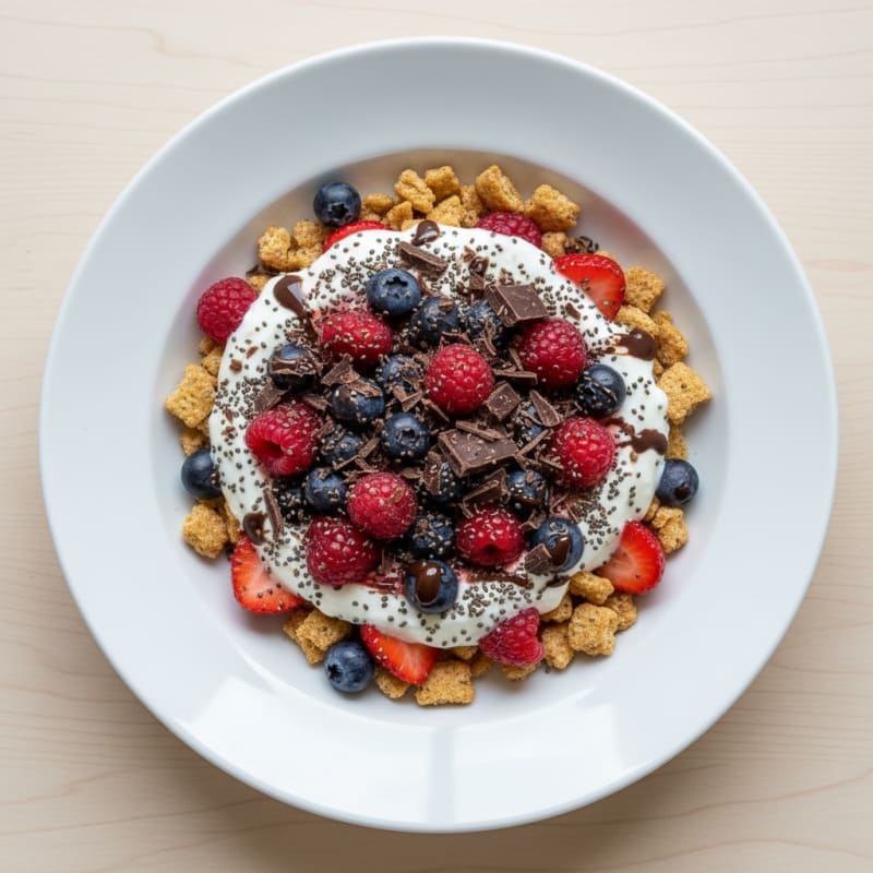 Yogurt Parfait with Weetabix, Mixed Berries, and Chia Seeds