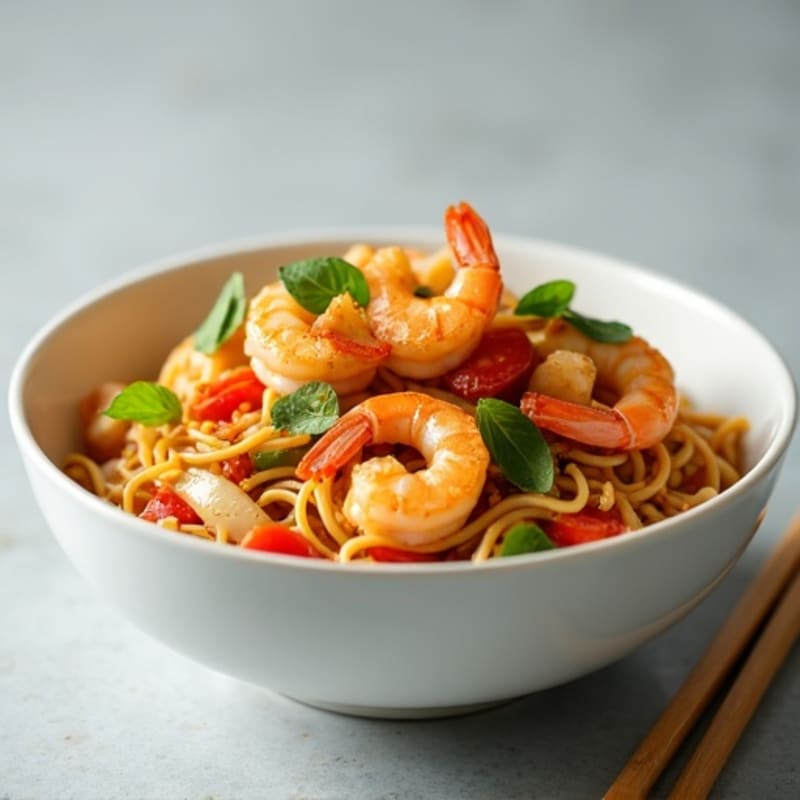 Shrimp with Peanut Noodles and Crisp Veggies