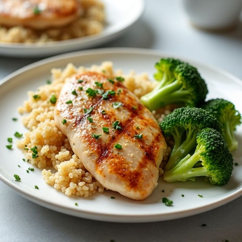 Grilled Chicken Breast with Quinoa and Steamed Broccoli