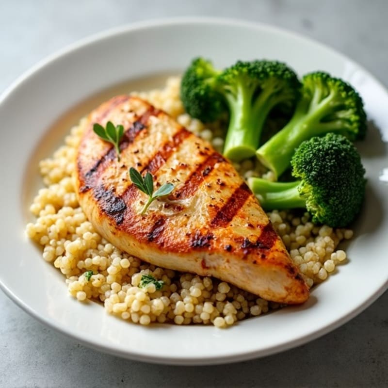Grilled Chicken Breast with Quinoa and Roasted Broccoli
