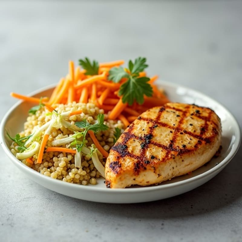 Grilled Chicken Breast with Quinoa and Crunchy Cabbage Slaw