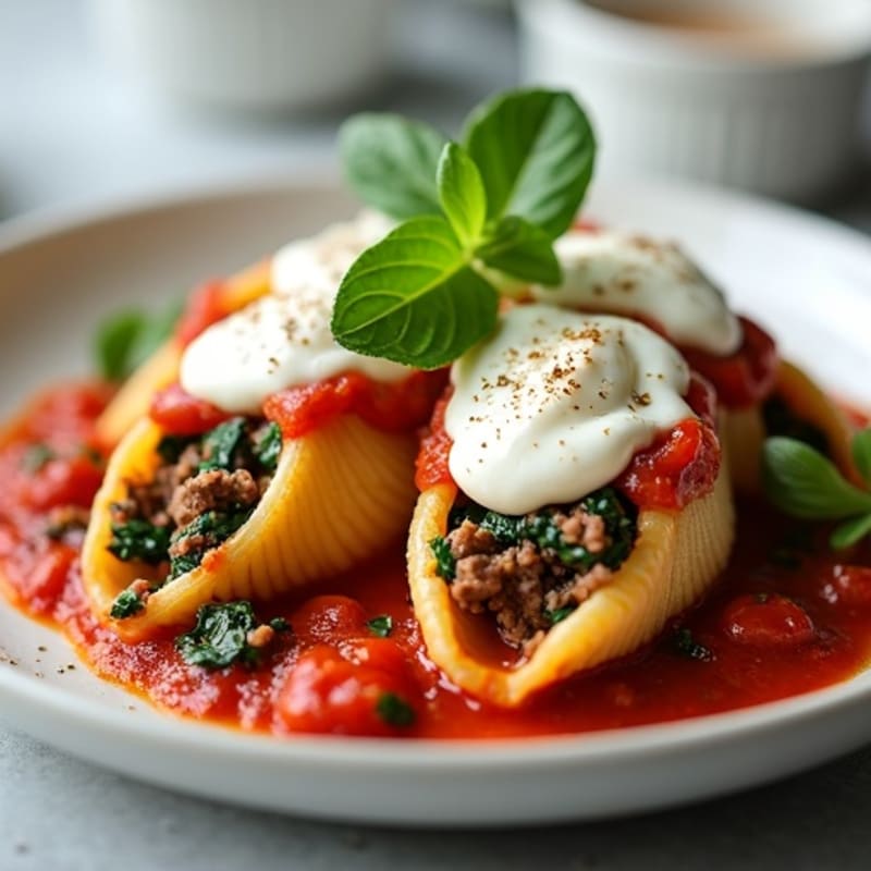 Lean Beef and Spinach Stuffed Shells with Creamy Greek Yogurt and Mozzarella