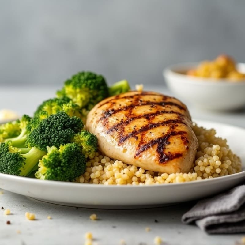 Grilled Chicken Breast with Quinoa and Roasted Broccoli