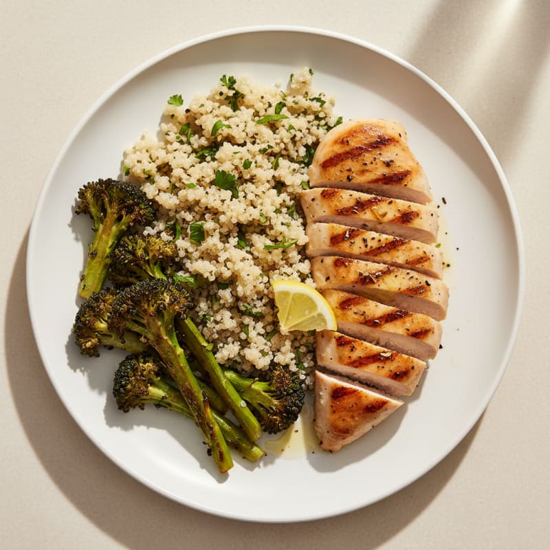 Grilled Chicken Breast with Quinoa and Roasted Broccoli