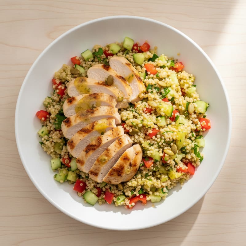 Grilled Chicken and Quinoa Salad with Crunchy Vegetables