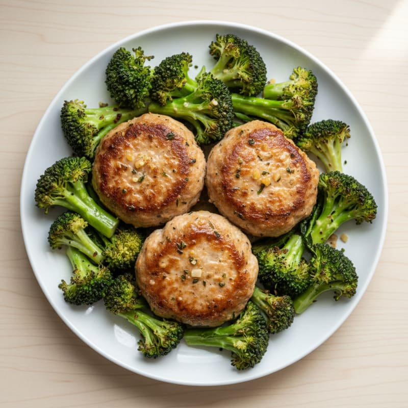Seared Turkey Patties with Roasted Broccoli