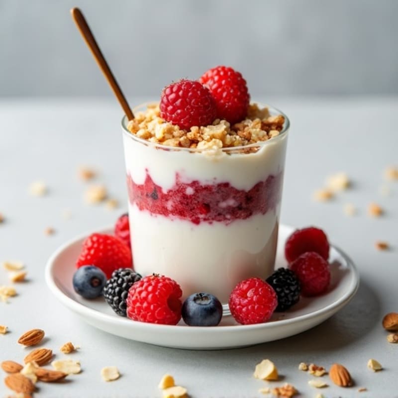 Greek Yogurt Protein Parfait with Mixed Berries and Almonds