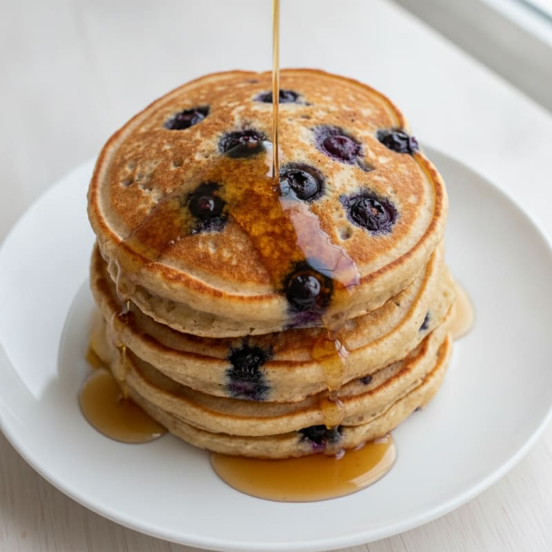 Blueberry Protein Pancakes with Maple Syrup