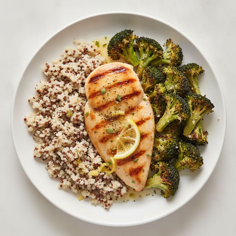 Grilled Chicken Breast with Roasted Broccoli and Quinoa