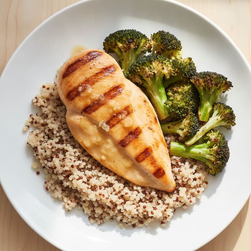 Grilled Chicken Breast with Quinoa and Roasted Broccoli