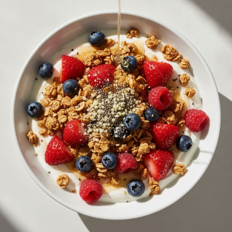 Creamy Greek Yogurt Bowl with Protein Granola and Mixed Berries