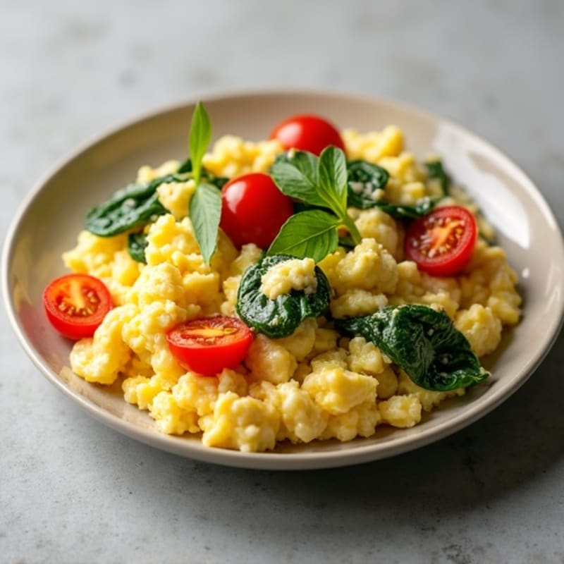 Creamy Scrambled Eggs with Fresh Spinach and Cherry Tomatoes