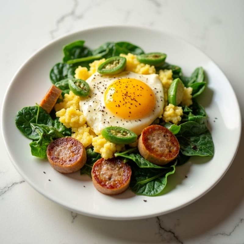 Egg White Scramble with Turkey Sausage and Spinach